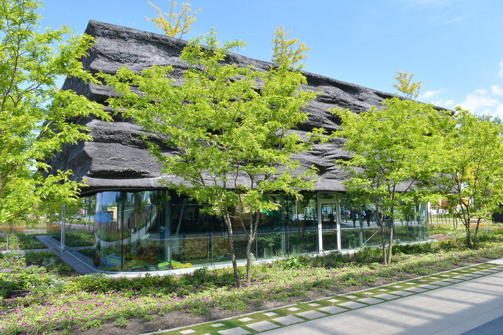 Gebäude mit begrüntem Dach auf dem Floriade-Gelände
