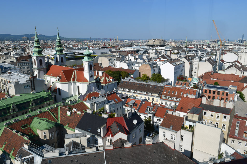 Blick auf Kirchtürme und Dächer