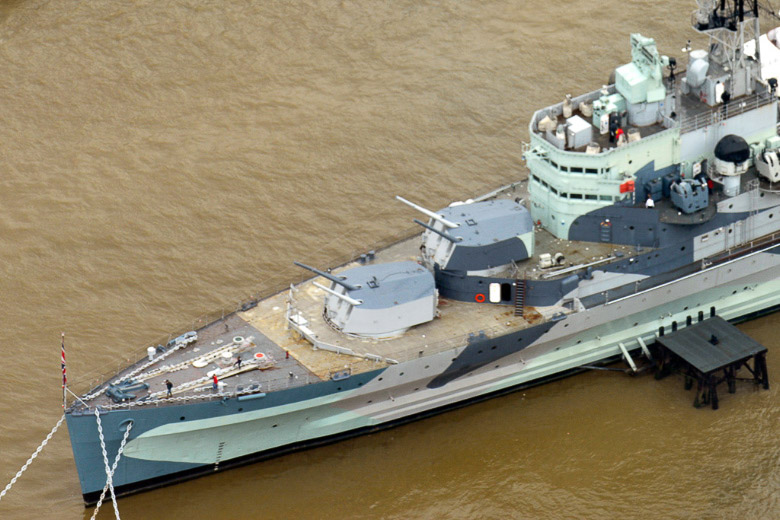 Bug der HMS Belfast von oben