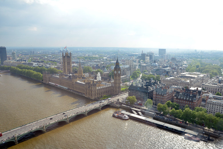 Blick aus der Gondel auf Themse und Parlament
