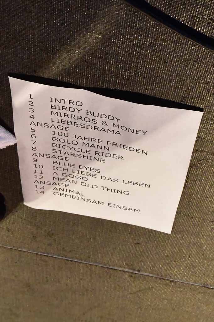Setlist der Band im Hochformat