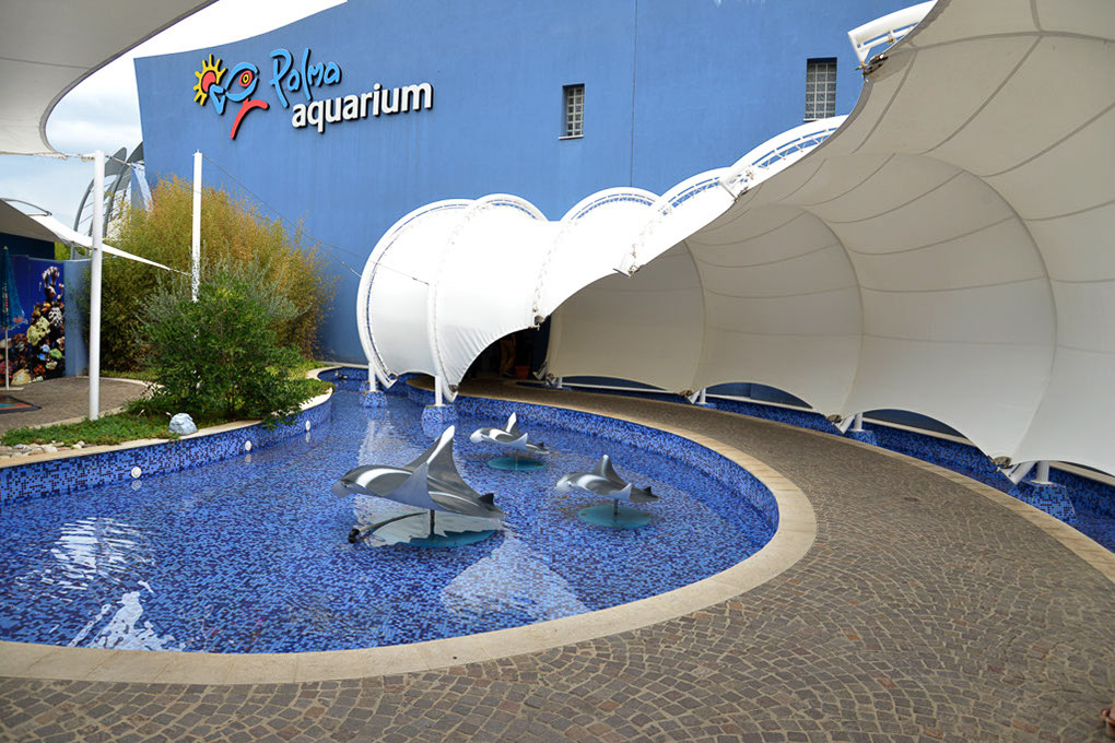 Eingang des Palma Aquarium mit Brunnen
