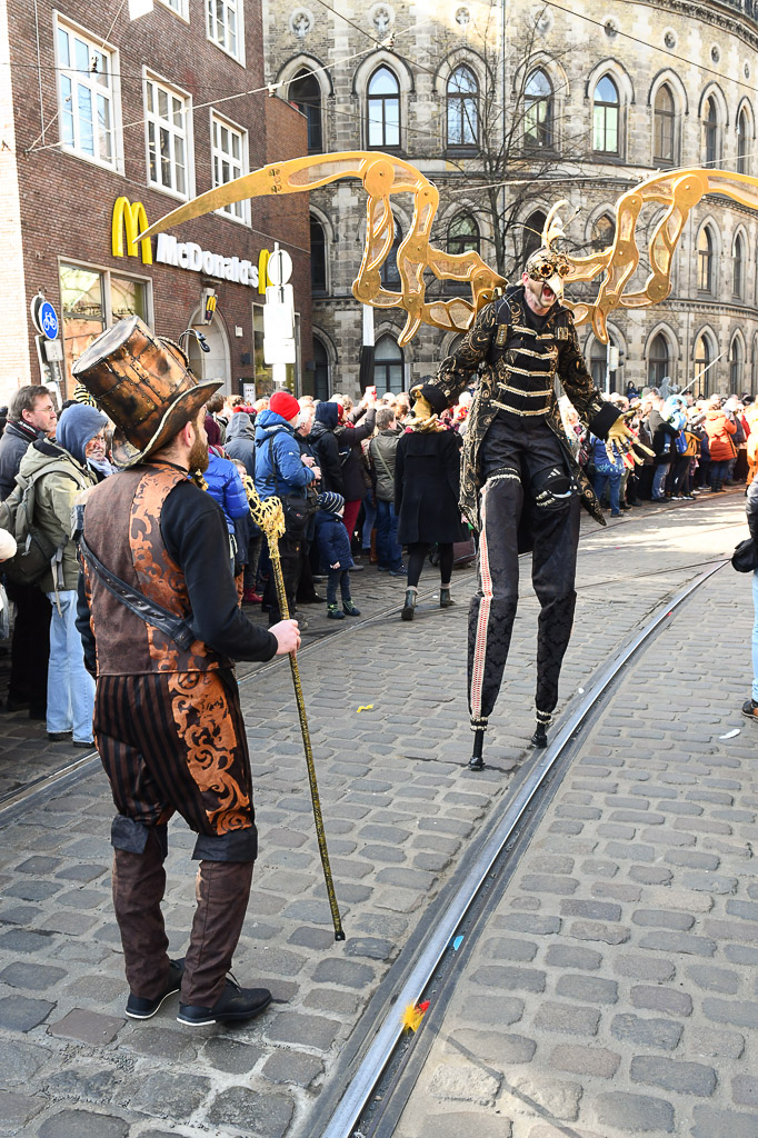 Kostüme und Masken beim Umzug im Hochformat
