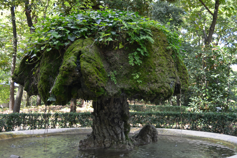 Moosbewachsener Brunnen im Garten
