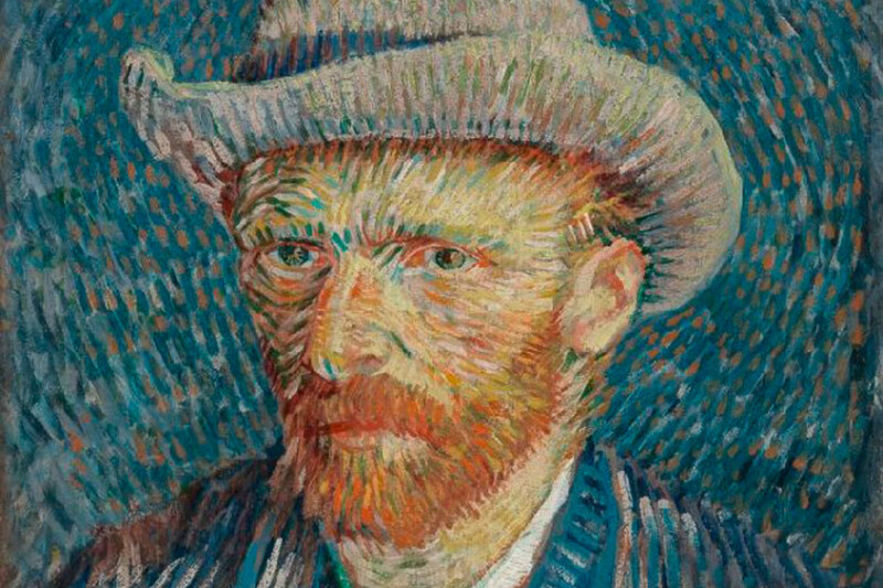 Selbstbildnis mit grauem Filzhut von Vincent van Gogh in kräftigen Pinselstrichen